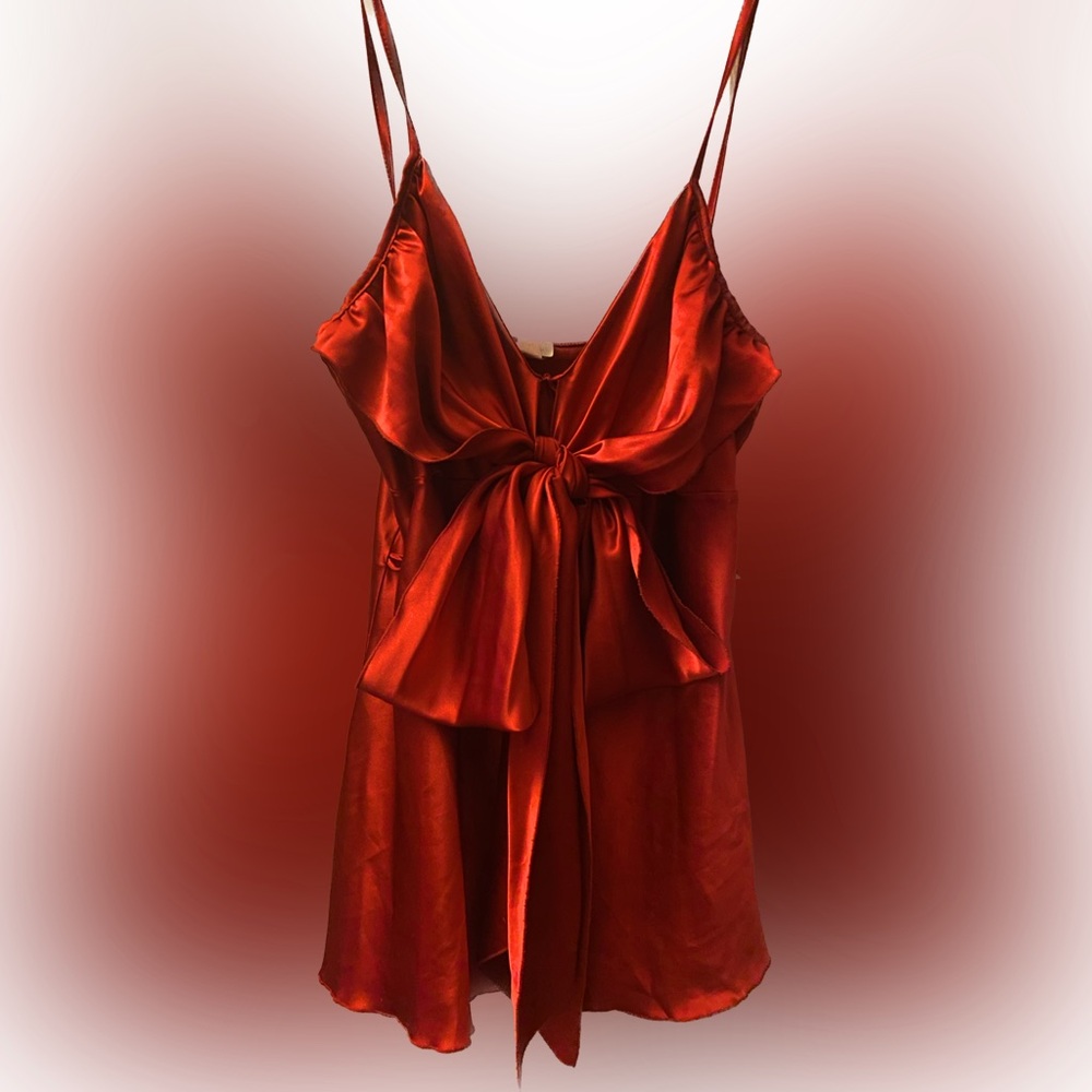 Beautiful red faux satin top with large bow